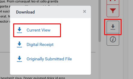 Grademark page showing the download icon at right hand side of the page