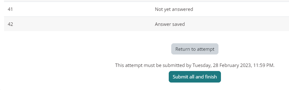 Quiz summary of attempt.