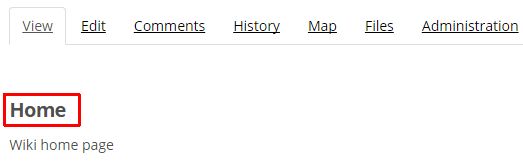 The view of a wiki page showing the title of the page near the top under the wiki tabs
