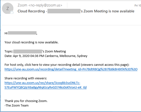 Zoom Recording Email