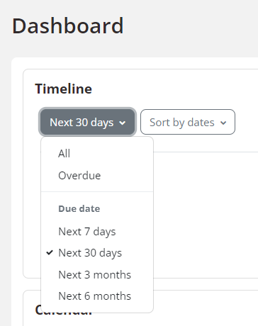 Screenshot of Timeline block on myLearn Dashboard