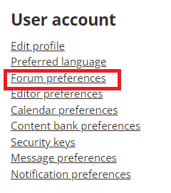 Image shows Forum preferences button. 