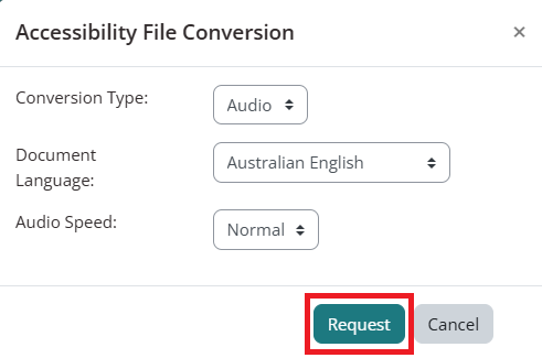 screenshot of available conversion options for audio